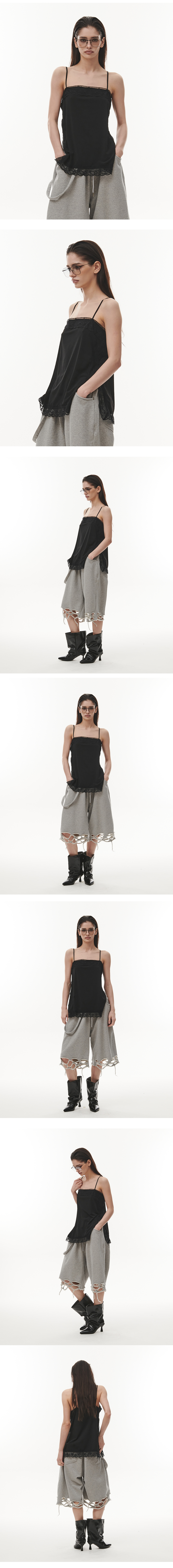 SQUARE LACE SLIT TOP - 3 COLORS BLACK