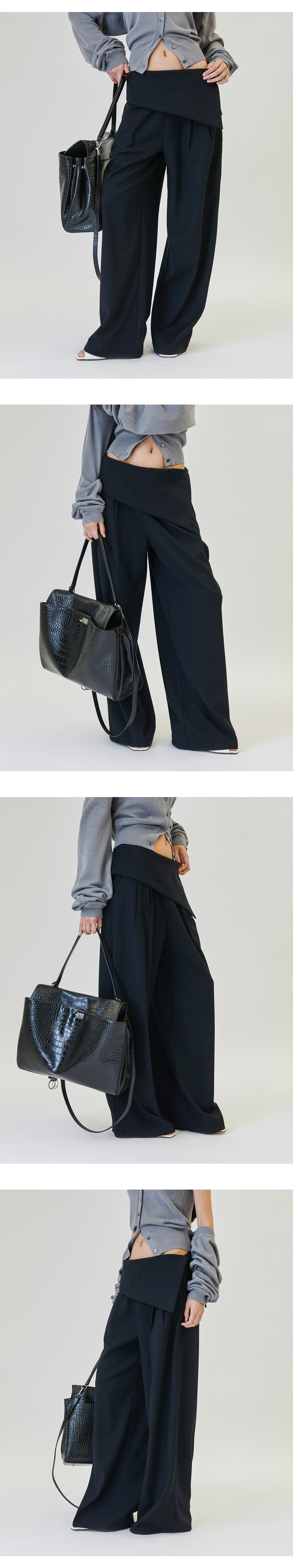 프로젝트 웨이브(PROJECT WAVE) Taylor Folding Pintuck Wide Slacks [BLACK] - 사이즈 ...